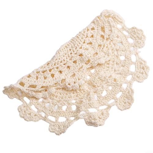 Handgefertigte Häkelspitze Baumwolle Tischdecke Platzsets Dekorative Deckchen Abdeckung Pad für Esstisch Café Küche Restaurant Retro Beige Waschbar Rund (2) von KHIronHive