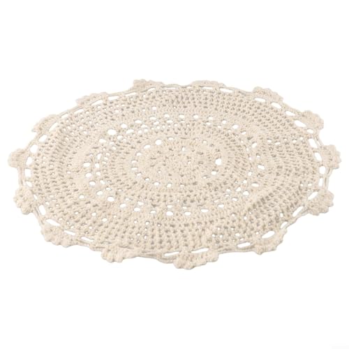 Handgefertigte Häkelspitze Baumwolle Tischdecke Platzsets Dekorative Deckchen Abdeckung Pad für Esstisch Café Küche Restaurant Retro Beige Waschbar Rund (3) von KHIronHive