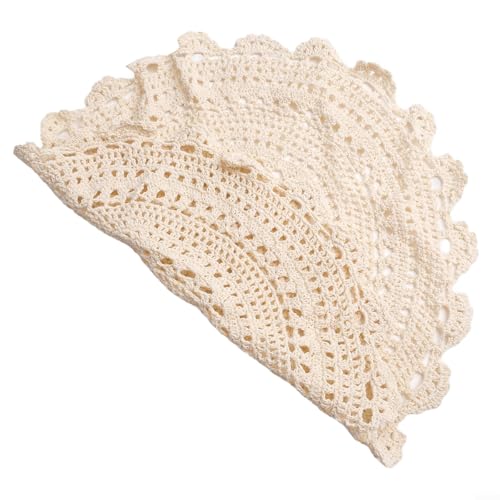 Handgefertigte Häkelspitze Baumwolle Tischdecke Platzsets Dekorative Deckchen Abdeckung Pad für Esstisch Café Küche Restaurant Retro Beige Waschbar Rund (4) von KHIronHive