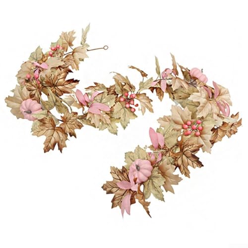 Herbsternte Künstlicher Ahornblatt-Kranz Herbstgirlande für Tür, Kamin oder Fenster, Indoor Outdoor Thanksgiving und Halloween, Heimdekoration mit lebendigen künstlichen Blättern und Rattan-Basis (A14 von KHIronHive