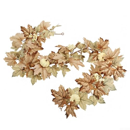 Herbsternte Künstlicher Ahornblatt-Kranz Herbstgirlande für Tür, Kamin oder Fenster, Indoor Outdoor Thanksgiving und Halloween Heimdekoration mit lebendigen künstlichen Blättern und Rattan-Basis (A15) von KHIronHive