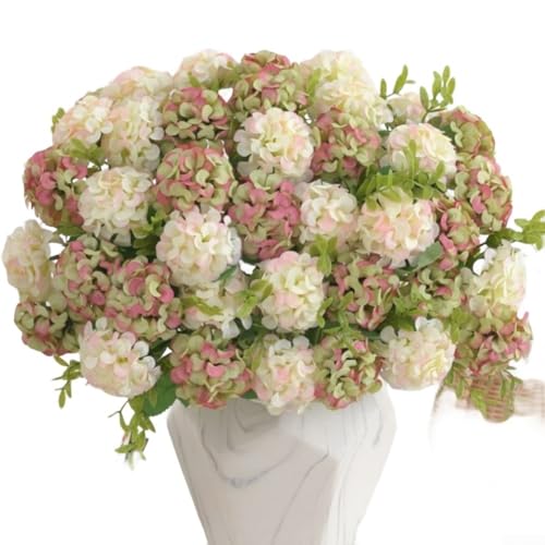 Künstlicher Hortensien-Seidenblumenstrauß, realistisches gefälschtes Blumenarrangement für Hochzeits-Mittelstücke, Heimdekoration im Wohnzimmer, Schlafzimmer, langlebig und lichtbeständig (weiß) von KHIronHive
