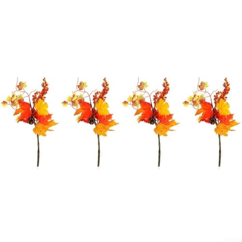 Künstlicher Kürbis und Beeren, Herbstdekoration, 4er-Set mit lebendigen Ahornblättern, 45 cm, künstlicher Erntestrauß für Innenbereich, Wohnzimmer, Kamin, Halloween und Thanksgiving-Dekorationen (B037 von KHIronHive