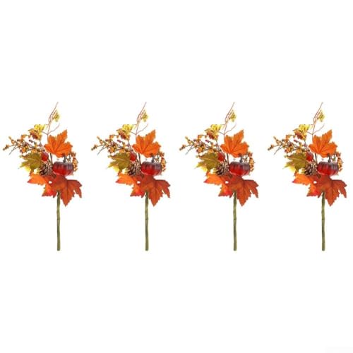 Künstlicher Kürbis- und Beeren-Herbstdekor, 4er-Set mit lebendigen Ahornblättern, 45 cm, künstlicher Erntestrauß für Innenbereich, Wohnzimmer, Kamin, Halloween und Thanksgiving-Dekorationen (B038) von KHIronHive