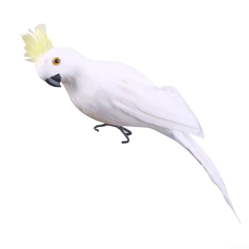 Künstlicher Papageien-Gartenornament, 25 cm, lebensechte gefiederte Vogelstatue mit Schaumstoffkörper und echten Federn für den Außenbereich, Rasendekoration, Baumdekoration, Hochzeit oder von KHIronHive