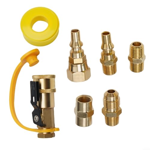 Propan Quick Connect Fittings Adapter Valve Kit with Shutoff, 3/8 Inch Flare x 1/4 Inch, Solid Brass Low Pressure Natural Gas Coupler Set for BBQ Grill, Camping Stove, Heater, Trailer Propan Quick Connect Fittings Adapter Valve Kit with Shutoff, 3/8 Inch Flare x 1/4 Inch, Solid Brass Low Pressure Natural Gas Coupler Set for BBQ Grill, Camping Stove, Heater, Trailer von KHIronHive