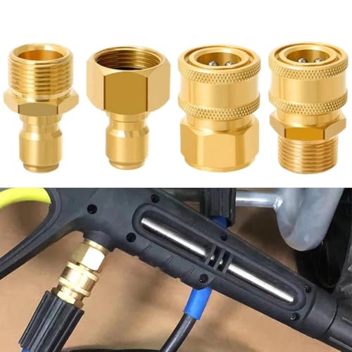 Schnellanschluss-Adapter-Set M22, 15 mm, 14 mm, für Hochdruckreiniger-Schlauch, Messing-Anschlüsse für schnelle Verbindung und sicheren Sitz mit Hochdruckreiniger-Schläuchen (M22-14 mm) 4 Stück von KHIronHive