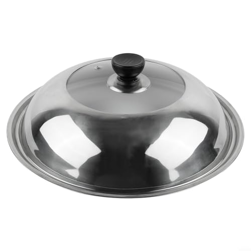 Sichtbare Wok-Abdeckung aus Edelstahl mit Stativ-Design und transparentem Deckel, hitzebeständiger Ölspritzschutz, um Lebensmittel warm zu halten und Dampf zu halten, für Töpfe und Pfannen 28–38 cm von KHIronHive