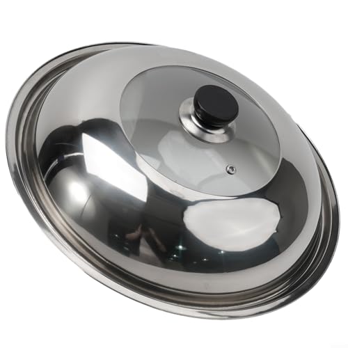 Sichtbare Wok-Abdeckung aus Edelstahl mit Stativ-Design und transparentem Deckel, hitzebeständiger Ölspritzschutz, um Lebensmittel warm zu halten und Dampf zu halten, für Töpfe und Pfannen 28–38 cm von KHIronHive