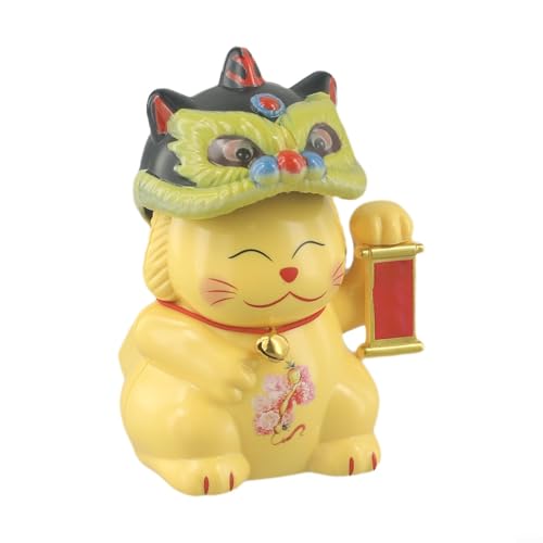 Solarbetriebene automatische Wackelkatze mit Löwen-Tanz-Design für Auto-Armaturenbrett und Schreibtisch, dekoratives Ornament (gelb) von KHIronHive