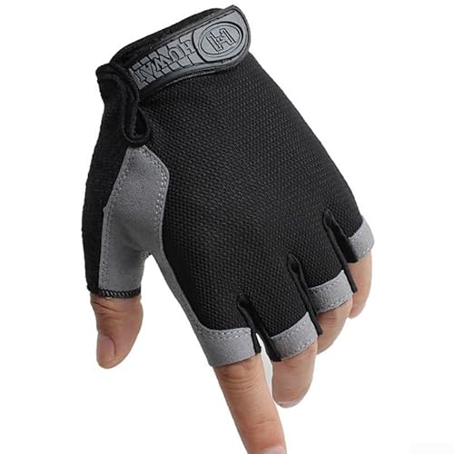 Stoßdämpfende Halbfinger-Handschuhe für Radfahren im Freien, atmungsaktives Design für Sommersport, geeignet für verschiedene Aktivitäten (L Schwarz) von KHIronHive