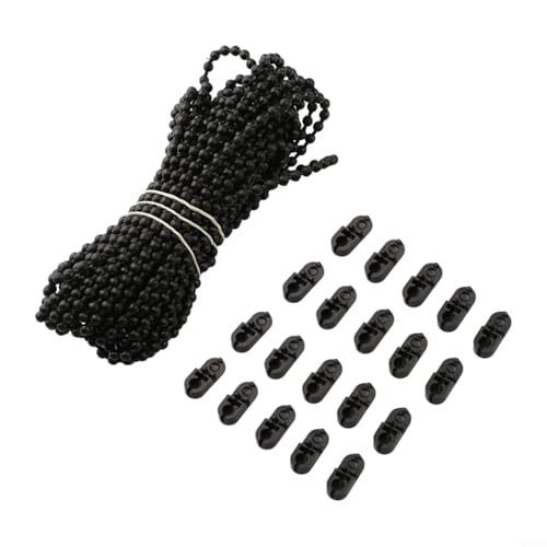 Vorhangrollokette 10m mit 10 Paar Verbindungsstücken, Kunststoff gekräuseltes Kupplungszug für Fensterschirme, Vertikaljalousien, Raffrollos, Installation, Schwarz(Set) von KHIronHive