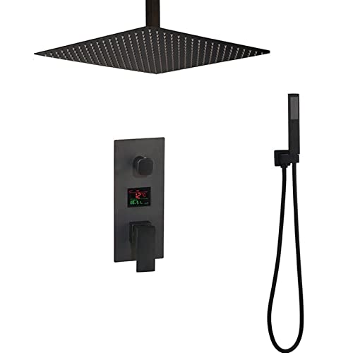 KHLMSRXJ Duschmischer, schwarzes Messing, Duschkopf, Digitalanzeige, Mischbatterien, Badezimmer-Duscharmatur, 3 Funktionen, digitales Duscharmaturen-Set (20,3 cm, 2 Wege) von KHLMSRXJ