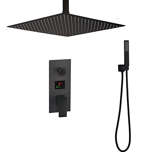 KHLMSRXJ Duschmischer, schwarzes Messing, Duschkopf, Digitalanzeige, Mischbatterien, Badezimmer-Duscharmatur, 3 Funktionen, digitales Duscharmaturen-Set (20 Zoll, 2 Wege) von KHLMSRXJ