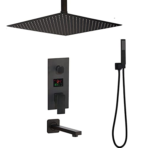 KHLMSRXJ Duschmischer, schwarzes Messing, Duschkopf, Digitalanzeige, Mischbatterien, Badezimmer-Duscharmatur, 3 Funktionen, digitales Duscharmaturen-Set (20 Zoll, 3 Wege) von KHLMSRXJ