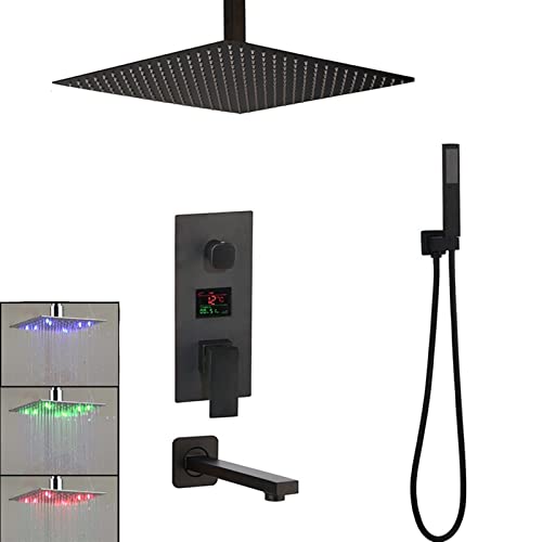 KHLMSRXJ Duschmischer, schwarzes Messing, Duschkopf, Digitalanzeige, Mischbatterien, Badezimmer-Duscharmatur, 3 Funktionen, digitales Duscharmaturen-Set (8 Zoll, LED, 3 Wege) von KHLMSRXJ