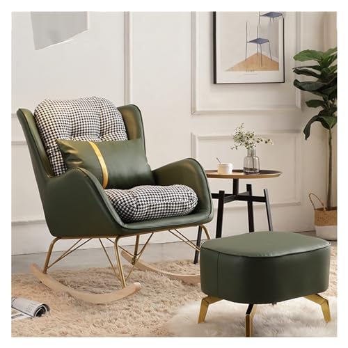 KHLMSRXJ Freizeit-Schaukelstuhl und Fußhocker-Set, Schaukelstuhl mit Ottomane, moderner Stuhl aus der Mitte des Jahrhunderts, bequemer Sessel-Loungesessel für Wohnzimmer und Schlafzimmer mi von KHLMSRXJ