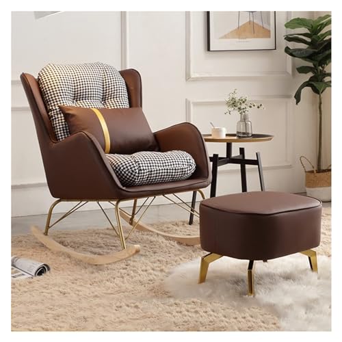 KHLMSRXJ Freizeit-Schaukelstuhl und Fußhocker-Set, Schaukelstuhl mit Ottomane, moderner Stuhl aus der Mitte des Jahrhunderts, bequemer Sessel-Loungesessel für Wohnzimmer und Schlafzimmer mi von KHLMSRXJ