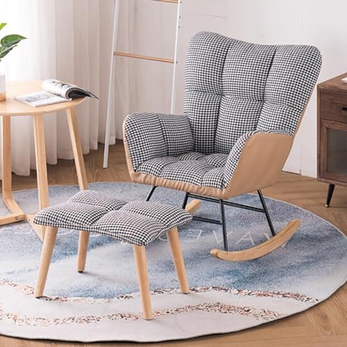 KHLMSRXJ Freizeit-Schaukelstuhl- und Fußhocker-Set, moderner Schaukelstuhl, Schaukelgleiterstuhl mit Ottomane, gepolsterter Innenstuhl mit Stoffsitz, bequemer Sessel, Seitenstuhl (Farbe: Sw von KHLMSRXJ