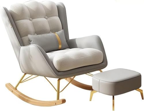 KHLMSRXJ Freizeit-Sofa-Schaukelstuhl, Mid-Century-Liegestuhl, Gleitschaukelstuhl mit Lendenkissen, gepolsterter breiter Sitz, Seitenstuhl für das Wohnzimmer (Farbe: Hellgrau 1, Größe: Ottom von KHLMSRXJ