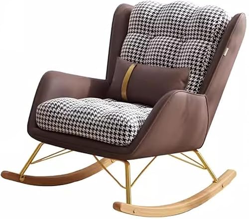 KHLMSRXJ Freizeit-Sofa-Schaukelstuhl, Mid-Century-Liegestuhl, Gleitschaukelstuhl mit Lendenkissen, gepolsterter breiter Sitzfläche, Seitenstuhl für das Wohnzimmer (Farbe: Braun, Größe: Ohne von KHLMSRXJ