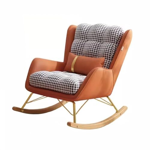 KHLMSRXJ Freizeit-Sofa-Schaukelstuhl, Mid-Century-Liegestuhl, Gleitschaukelstuhl mit Lendenkissen, gepolsterter breiter Sitzfläche, Seitenstuhl für das Wohnzimmer (Farbe: Orange 2, Größe: O von KHLMSRXJ