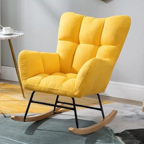 KHLMSRXJ Gepolsterter Schaukelstuhl für das Wohnzimmer, Einzelsofa, Schaukelsessel, Flanell-Relaxsessel, Freizeit-Relaxsessel mit hoher Rückenlehne (Farbe: Gelb) von KHLMSRXJ