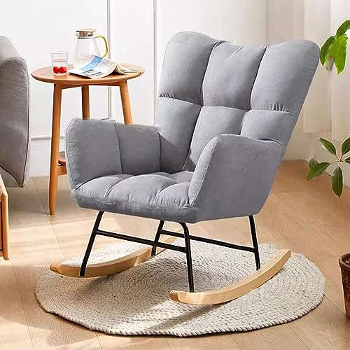 KHLMSRXJ Gepolsterter Schaukelstuhl fürs Kinderzimmer, moderner Schaukelsessel mit Gleitfunktion, einzelner Liegesessel fürs Wohnzimmer, Loungesessel mit hoher Rückenlehne, Stabiler Holzsoc KHLMSRXJ Gepolsterter Schaukelstuhl fürs Kinderzimmer, moderner Schaukelsessel mit Gleitfunktion, einzelner Liegesessel fürs Wohnzimmer, Loungesessel mit hoher Rückenlehne, Stabiler Holzsoc von KHLMSRXJ