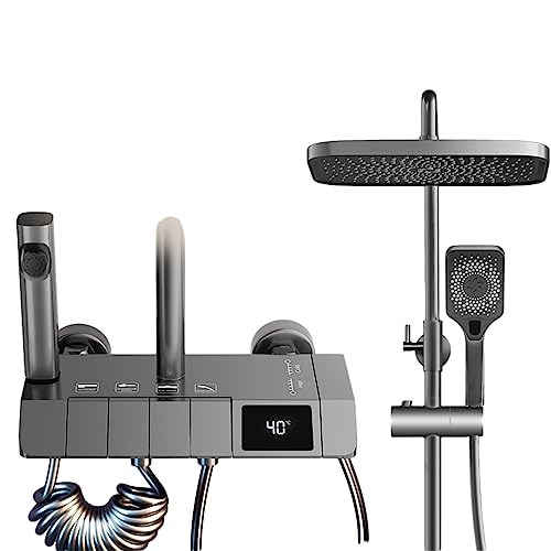 KHLMSRXJ Intelligentes Digitalanzeige-Duschmit konstanter Temperatur, an der Wand montierter Regenduschkopf und Handbrause-Duschset (Farbe: A, Größe: 82–110 cm) (B 82) von KHLMSRXJ