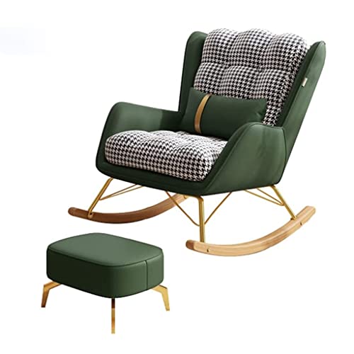 KHLMSRXJ Kindergleiterstuhl mit Ottomane, Schaukelstuhl, Sofastuhl, Stahlrahmen, Kindergleiter-Chaiselongue und Ottomane-Sets mit gepolstertem Kissen (Farbe: Grün) von KHLMSRXJ