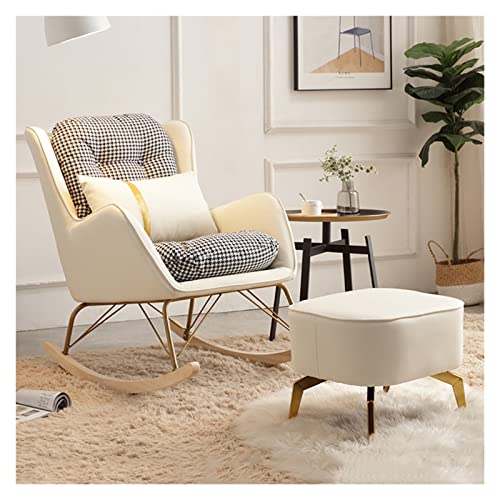 KHLMSRXJ Kindergleiterstuhl mit Ottomane, Schaukelstuhl, Sofastuhl, Stahlrahmen, Kindergleiter-Chaiselongue und Ottomane-Sets mit gepolstertem Kissen (Farbe: Weiß) von KHLMSRXJ