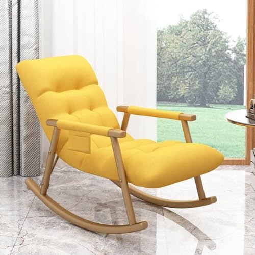 KHLMSRXJ Mid-Century-Stoff-Schaukelstuhl für das Wohnzimmer, Freizeit-Schaukelstuhl für Erwachsene, Ruhesessel für Zuhause, für das Büro, Wohnzimmer, Schlafzimmer (Farbe: Gelb) von KHLMSRXJ