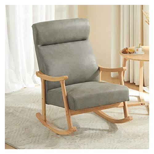 KHLMSRXJ Moderner Schaukelstuhl, Mid-Century-Sessel, gepolsterter Sessel mit gepolstertem Sitz/Holzrahmen, Einzelsofa-Sessel mit hoher Rückenlehne, Schaukelstuhl für das Wohnzimmer (Grau-1) von KHLMSRXJ