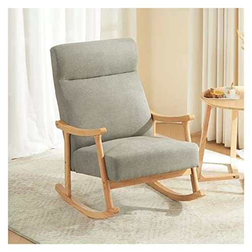 KHLMSRXJ Moderner Schaukelstuhl, Mid-Century-Sessel, gepolsterter Sessel mit gepolstertem Sitz/Holzrahmen, Einzelsofa-Sessel mit hoher Rückenlehne, Schaukelstuhl für das Wohnzimmer (Grau-2) von KHLMSRXJ