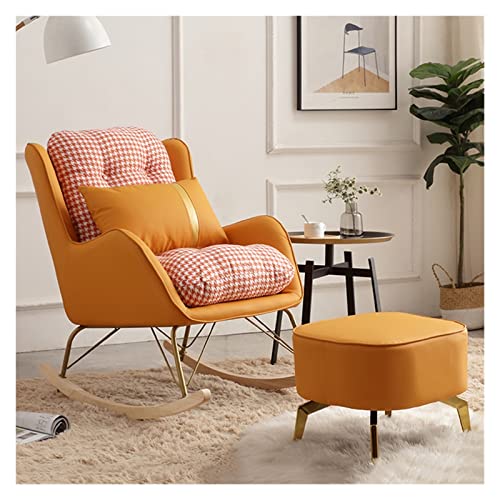 KHLMSRXJ Moderner gepolsterter Schaukelstuhl mit Ottomane – Sessel mit hoher Rückenlehne für das Wohnzimmer – Bequemer orangefarbener Stuhl KHLMSRXJ Moderner gepolsterter Schaukelstuhl mit Ottomane – Sessel mit hoher Rückenlehne für das Wohnzimmer – Bequemer orangefarbener Stuhl von KHLMSRXJ