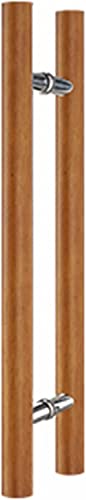 KHLMSRXJ Push-Pull-Türgriff aus Holz für Glastore im Innen- und Außenbereich, doppelseitiger Schiebetürgriff mit runder Stange und H-Profil/Braun/100 cm von KHLMSRXJ