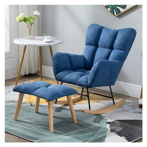 KHLMSRXJ Schaukelstühle mit Hocker, Mid-Century-Sessel mit hoher Rückenlehne, Gleitschaukelstuhl aus Stoff, gepolsterter Sitz, Freizeit-Entspannungssessel für Wohnzimmer, Schlafzimmer, Büro von KHLMSRXJ