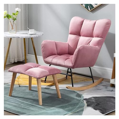 KHLMSRXJ Schaukelstühle mit Hocker, Mid-Century-Sessel mit hoher Rückenlehne, Gleitschaukelstuhl aus Stoff, gepolsterter Sitz, Freizeit-Entspannungsstuhl für Wohnzimmer, Schlafzimmer, Büro von KHLMSRXJ