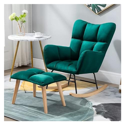 KHLMSRXJ Schaukelstühle mit Hocker, Mid-Century-Sessel mit hoher Rückenlehne, Gleitschaukelstuhl aus Stoff, gepolsterter Sitz, Freizeit-Relaxsessel für Wohnzimmer, Schlafzimmer, Büro (grün) von KHLMSRXJ