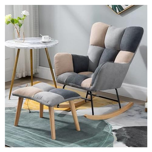 KHLMSRXJ Schaukelstühle mit Hocker, Mid-Century-Sessel mit hoher Rückenlehne, Gleitschaukelstuhl aus Stoff, gepolsterter Sitz, Freizeit- und Entspannungsstuhl für Wohnzimmer, Schlafzimmer, von KHLMSRXJ