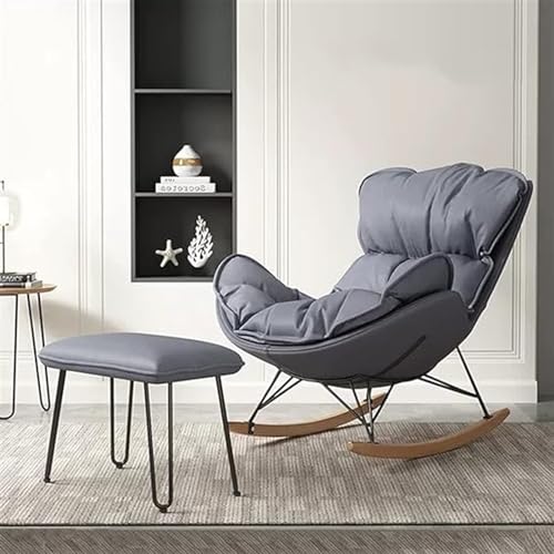 KHLMSRXJ Schaukelstuhl, gepolsterter Sitz mit Ottomane, gepolsterter Schaukelstuhl mit Massivholzbasis, bequemer Beistellstuhl, Wohnzimmer-Freizeitstuhl (Farbe: Dunkelgrau) von KHLMSRXJ
