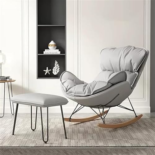 KHLMSRXJ Schaukelstuhl, gepolsterter Sitz mit Ottomane, gepolsterter Schaukelstuhl mit Massivholzbasis, bequemer Beistellstuhl, Wohnzimmer-Freizeitstuhl (Farbe: Grau) von KHLMSRXJ