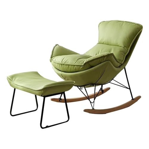 KHLMSRXJ Schaukelstuhl mit Fußstütze, gepolsterter Mid-Century-Schaukelstuhl mit starker Tragfähigkeit, geeignet für Wohnzimmer und Schlafzimmer (hellgrün) von KHLMSRXJ