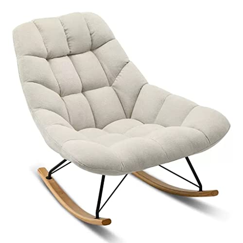 KHLMSRXJ Sonnenliegen, gepolsterter Schaukelstuhl aus Samt, Kinderzimmer-Gleiterstuhl, Sessel, bequemer Schaukelstuhl mit mittlerer Rückenlehne und Massivholzbasis, moderner Lazy-Sofa-Sesse von KHLMSRXJ