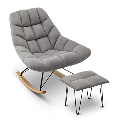 KHLMSRXJ Sonnenliegen, gepolsterter Schaukelstuhl aus Samt, Kinderzimmer-Gleiterstuhl, Sessel, bequemer Schaukelstuhl mit mittlerer Rückenlehne und Massivholzbasis, moderner Lazy-Sofa-Sesse von KHLMSRXJ