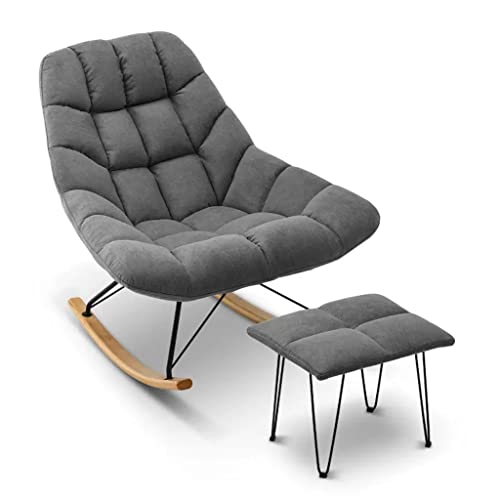 KHLMSRXJ Sonnenliegen, gepolsterter Schaukelstuhl aus Samt, Kinderzimmer-Gleiterstuhl, Sessel, bequemer Schaukelstuhl mit mittlerer Rückenlehne und Massivholzbasis, moderner Lazy-Sofa-Sesse von KHLMSRXJ