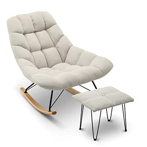 KHLMSRXJ Sonnenliegen, gepolsterter Schaukelstuhl aus Samt, Kinderzimmer-Gleiterstuhl, Sessel, bequemer Schaukelstuhl mit mittlerer Rückenlehne und Massivholzbasis, moderner Lazy-Sofa-Sesse von KHLMSRXJ