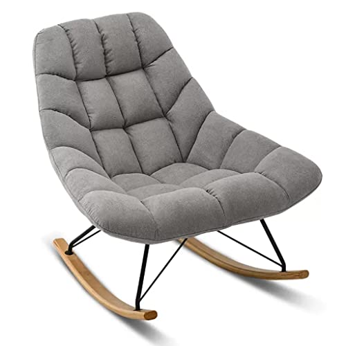 KHLMSRXJ Sonnenliegen, gepolsterter Schaukelstuhl aus Samt, Kinderzimmer-Gleiterstuhl, Sessel, bequemer Schaukelstuhl mit mittlerer Rückenlehne und Massivholzbasis, moderner Lazy-Sofa-Sesse von KHLMSRXJ
