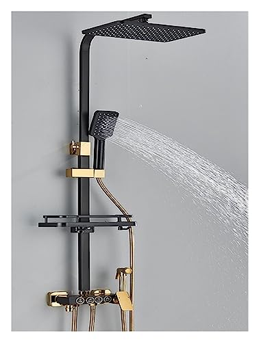 KHLMSRXJ Thermostat-Brausebatterie-Set, Grau-Schwarz, Thermostat-LCD-Duscharmatur-Set, Temperaturanzeige, Niederschlag, Badewannenarmatur mit Badezimmerablage, Strom durch Wasser (SchwarzGo KHLMSRXJ Thermostat-Brausebatterie-Set, Grau-Schwarz, Thermostat-LCD-Duscharmatur-Set, Temperaturanzeige, Niederschlag, Badewannenarmatur mit Badezimmerablage, Strom durch Wasser (SchwarzGo von KHLMSRXJ