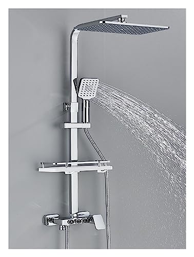 KHLMSRXJ Thermostat-Brausebatterie-Set, Grau-Schwarz, Thermostat-LCD-Duscharmatur-Set, Temperaturanzeige, Niederschlag, Badewannenarmatur mit Badezimmerregal, Strom durch Wasser (Chrom 3, h KHLMSRXJ Thermostat-Brausebatterie-Set, Grau-Schwarz, Thermostat-LCD-Duscharmatur-Set, Temperaturanzeige, Niederschlag, Badewannenarmatur mit Badezimmerregal, Strom durch Wasser (Chrom 3, h von KHLMSRXJ